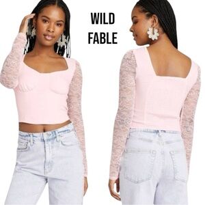 NWT Wild Fable LONG SLEEVE FLORAL LACE CROPPED BUSTIER TOP Large LIGHT PINK